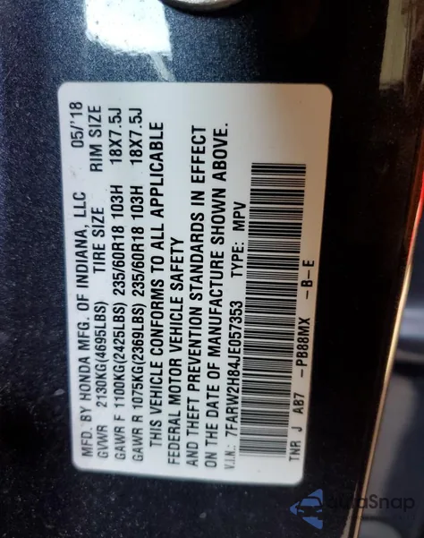 2018 Honda Cr-V Exl из США, поврежденный, VIN 7FARW2H84JE057353